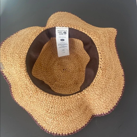 Mountain Hardwear Natural Raffia Straw Sun Hat Sz L Brown Trim Packable Vacation - Picture 5 of 6